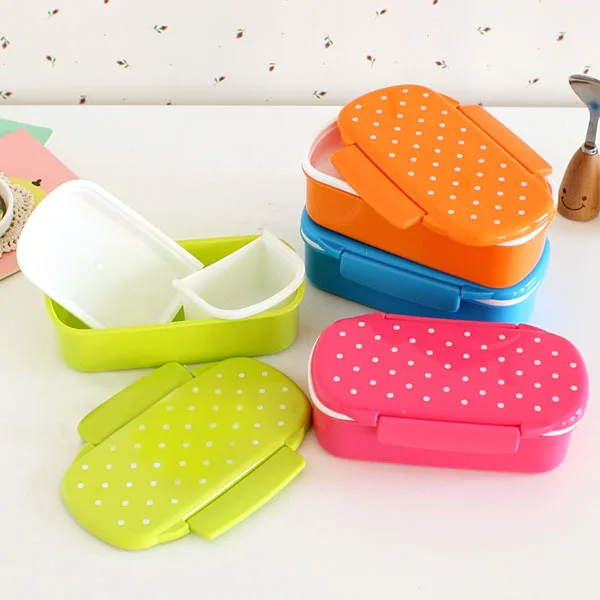 Single bento box dot bento box can microwave candy colored bento lunch