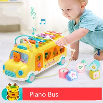 

Baby musical School Bus Early Educational Toys Children Music Car Percussion Piano Matching Blocks Transfer Beads Puzzle Game Gi