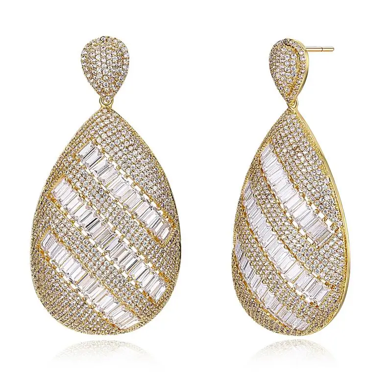 

Europe Hyperbole Style Trendy Drop Earrings Luxury Cubic Zirconia Fashion Party Wedding Jewelry Dangle Earrings for Women Gift