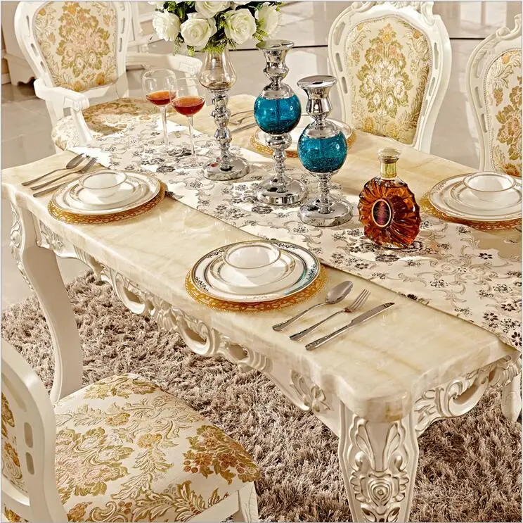 Antique Style Italian Dining Table, 100% Solid Wood Italy Style Luxury marble Dining Table Set pfy10052
