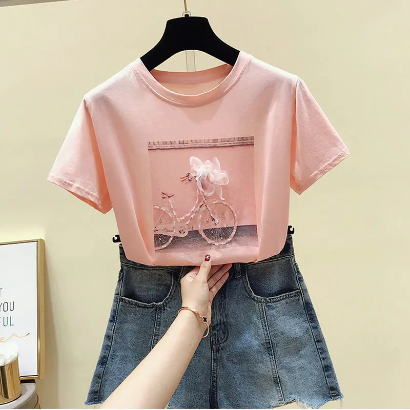 Billige BOBOKATEER Mode T shirt Weibliche Sommer Tops Kawaii Rosa T Shirt Femme Weiß T shirt Frauen Kleidung 2019 Neue Camisas Mujer