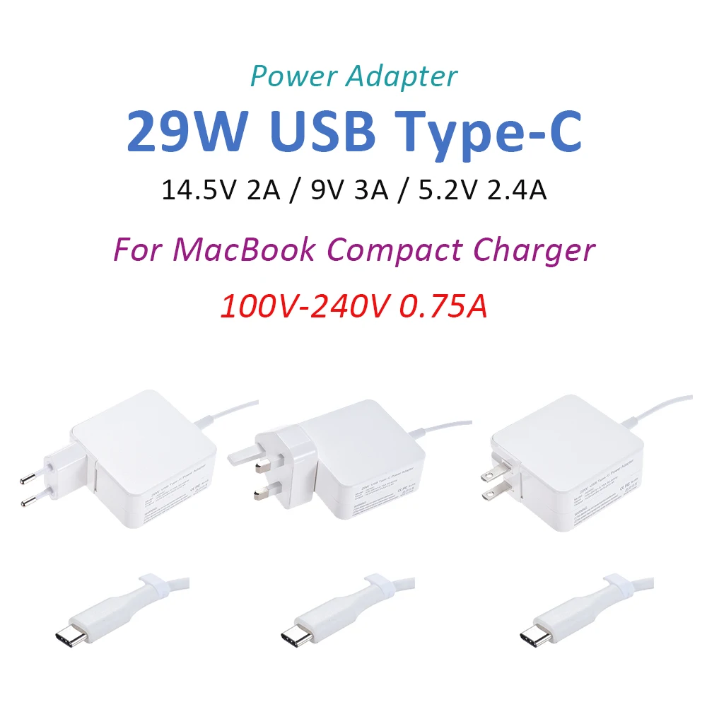 Адаптер питания 100 240 В переменного тока 14 5 А 29 Вт USB Type C 2 в а/9 3 а/в а компактное