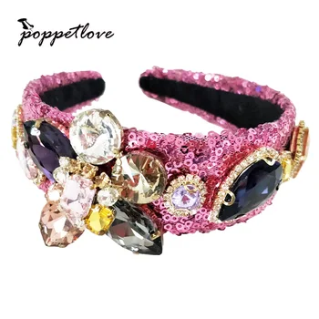 

Handmade Big Crystal Flower Wedding Bride Head Chain Rhinestone Flower Women Bridal Hairbands Headdress Hair Accessories