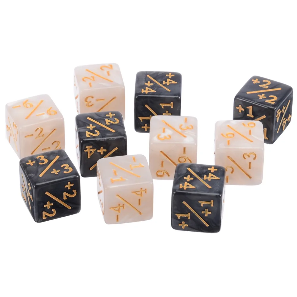 

10pcs/set White Black Dice Counters +1/+1 For Magic The Gathering Home Game Funny Outdoor Dice Kids Toy
