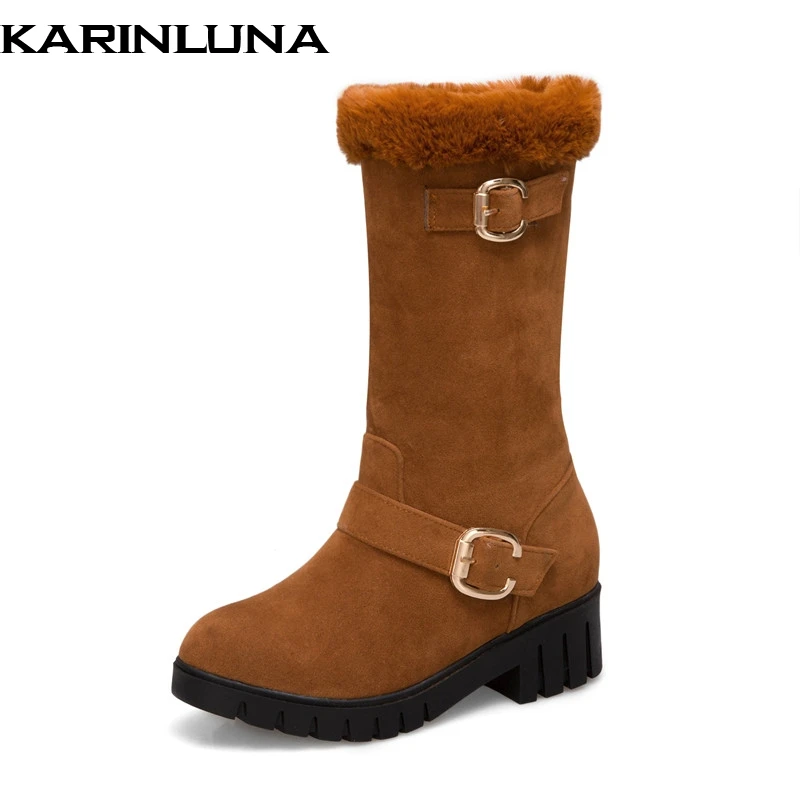 

KARINLUNA 2018 wholesale large sizes 43 women's shoes snow Boots Winter warm fur buckle mid calf Boots shoes woman