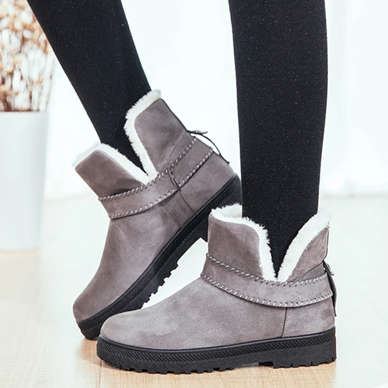 

2018 Hot Women Boots Plush Snow Boots Women Ankle Boots Winter Female Flats Shoes Solid Booties Women Cotton Boots Plus Size 44