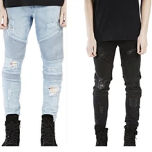 High Quality Mens Ripped Rider Biker Jeans Motorcycle Slim Fit Washed Black Grey Blue Moto Denim Pants Joggers For Skinny Men