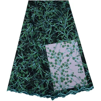 

2019 African Lace Fabric Beaded Fabric Green Color Latest High Quality African Tulle Lace Fabric 5 Yards For Sewing Dress 1422