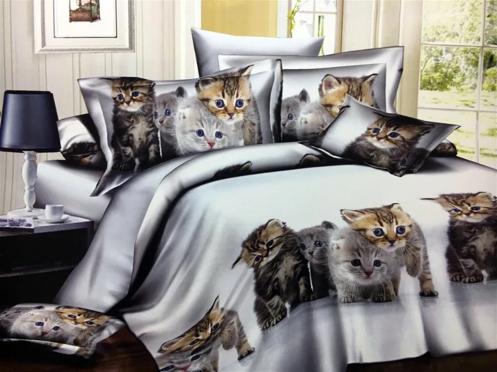 White Cat 2/3/4pcs Bedding Sets Children's Beddingset Bed Linen Duvet