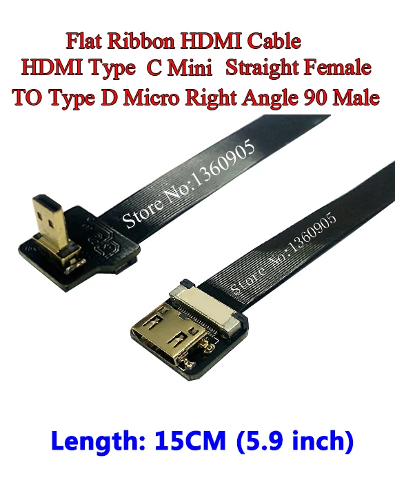 15 см 5.9 ''ультра тонкий кабель HDMI мини прямо Тип c женщины к мужчине Micro под прямым углом 90 градусов плоский кабель FPV-системы