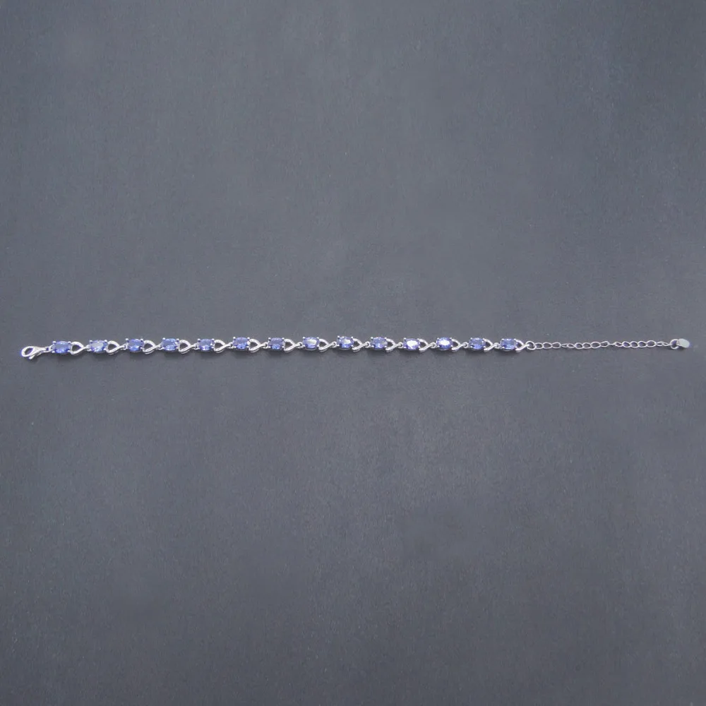 925 пробы серебряный браслет, штампованный S925 овальный синий сапфир, танзанит, хорошее ювелирное изделие для женщин с "+ 1" удлинительной цепочкой