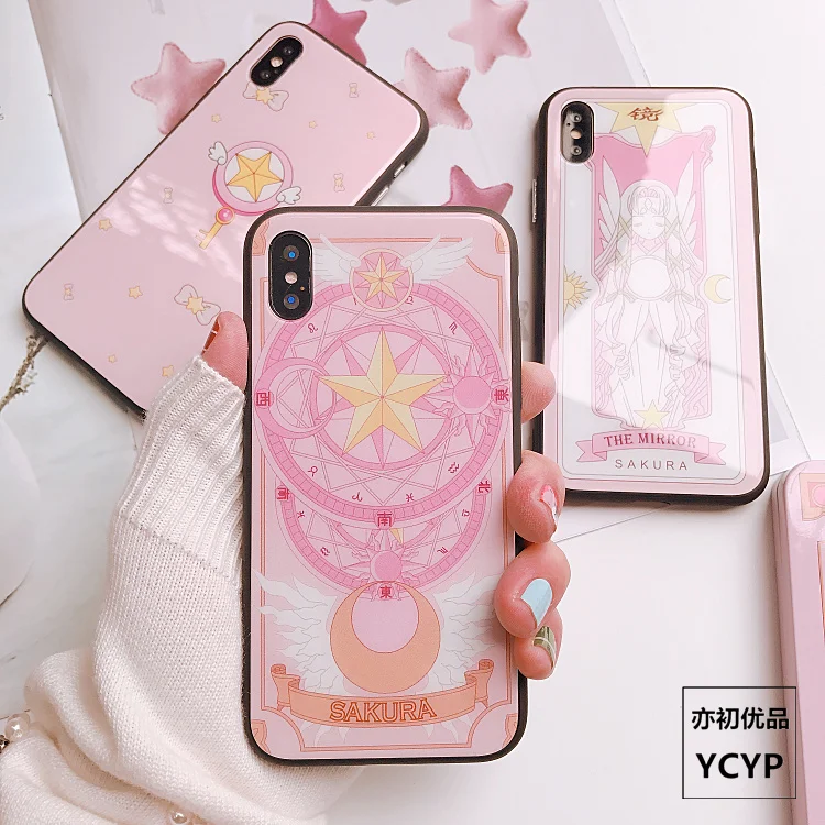 

For redmi note 7 case Luxury Tempered Glass Card Captor Sakura Cartoon anime soft silicon cover case for xiaomi redmi note 7/5