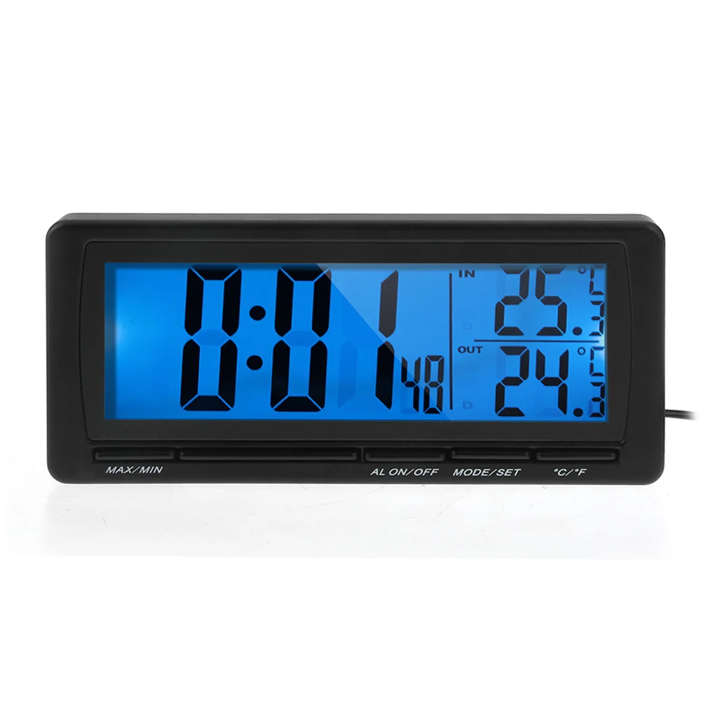 Online CARCHET T08 coche pantalla LCD F C termómetro Digital medidor de temperatura alarma de tiempo de reloj Digital de fondo azul DC 12 V