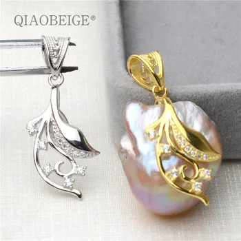 

QIAOBEIGE New Diy Silver 925 Baroque Pearl Pendant Jewelry findings components for women best handmade gift unique and beautifu