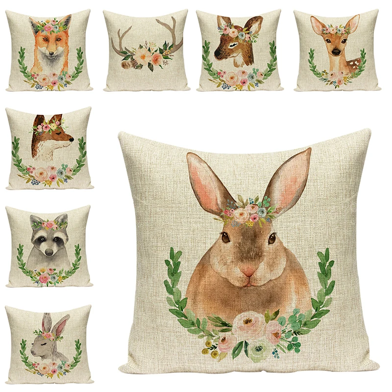 

2018 New Sofa Pillow Cover Cute Animal Printed Pillow Cases for Chair Cotton Linen Handmade Textile Pillow Cushion Home Decor
