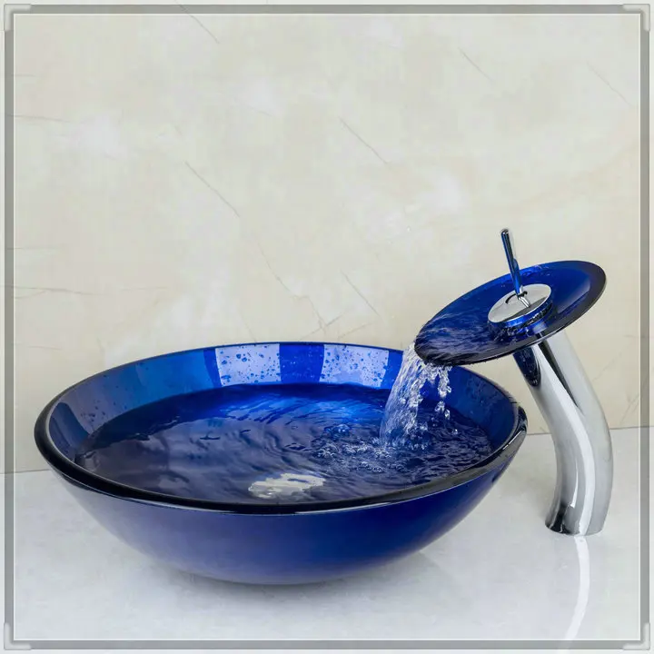 three holes Yanksmart New Washbasin Lavatory Tempered Glass Sink Bath 4262-1 Combine Brass Faucets Mixers &amp Taps torneira eletri |