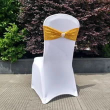 100 шт. стрейч спандекс вышивка пайетками стул пояса блеск крышка стула луки для вечерние свадебный банкет в отеле украшения