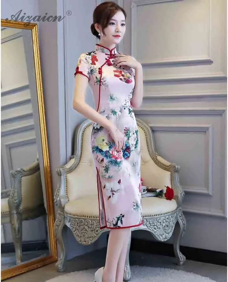 Винтаж rosa largo Qipao Чино традиционное Vestido, Vestido de estilo Восточное Qi Pao плюс таманьо Чонсам Диарио vestidos