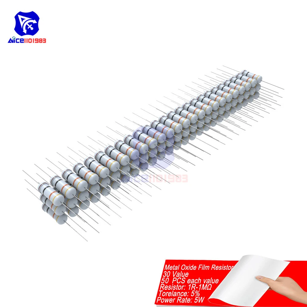 

50PCS Metal Oxide Film Resistor 5% 5W 1R-1MΩ 1R 4.7R 10R 100R 220R 1K 2.2K 4.7K 6.8K 10K 22K 47K 100K 470K 1MΩ Ohm Resistance