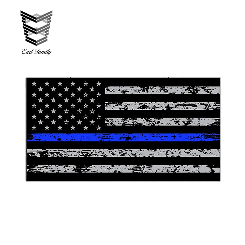EARLFAMILY 13 см X 7 гранж синяя линия наклейка флаг США пистолет правоохранительные