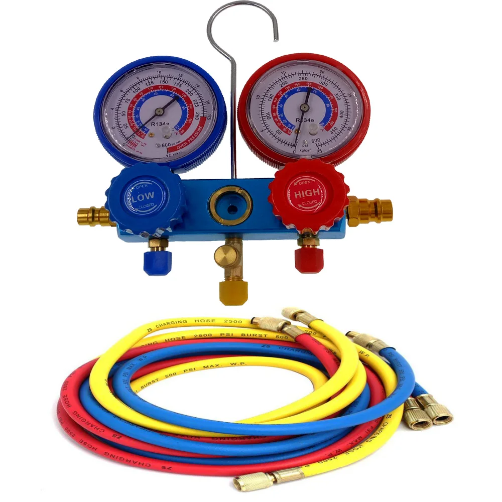 R134a Air Conditioner A/C Manifold Gauge Set with 5ft Charging Hose