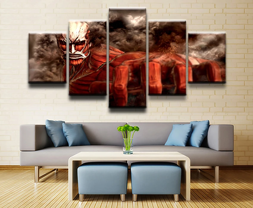 Canvas-Painting-Modern-Print-Picture-5-Pieces-Attack-on-Titan-Colossal-Titan-Shingeki-No-Kyojin-Poster