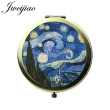 JWEIJIAO famoso Van Gogh pinturas de cristal cabujón espejo de bolsillo Vintage redondo compacto maquillaje mano vanidad espejos arte