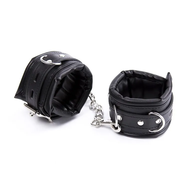 Soft Padded Bondage Kit,Black PU Leather Hands Cuffs & Ankle Cuffs & Neck Collar Set ,BDSM Bondage Retraint Sex Toys For Couple 5