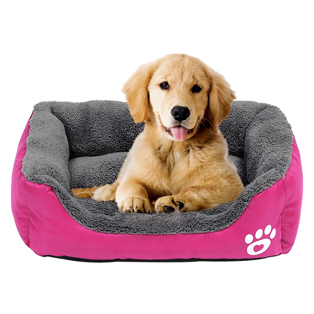 Кровать для собаки, теплый коврик для щенка с принтом лапы, водонепроницаемый диван для питомца, мягкая флисовая кровать для маленьких собак, для маленьких средних собак, бультерьер - Цвет: Rose
