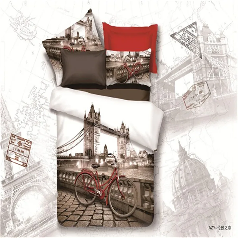 Modern 3d Dynamic Paris Street Sports Red Car Bedding Set 100