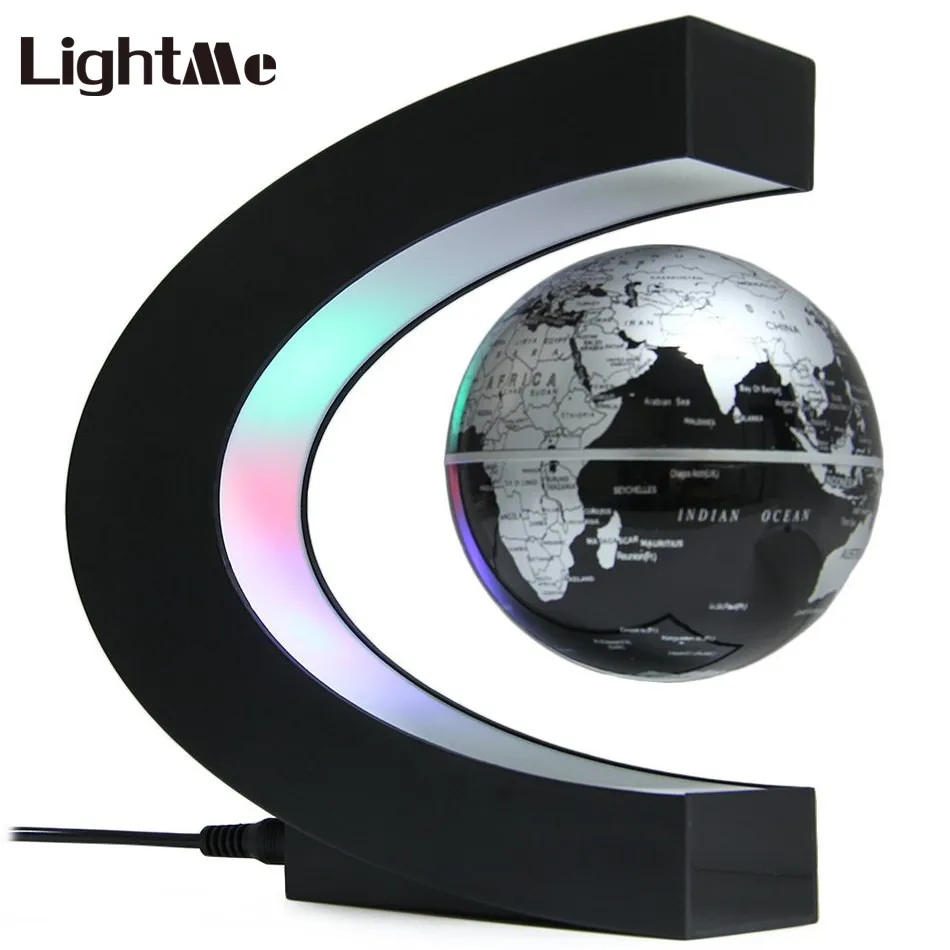 

2018 Novelty LED Desk Lamp Creative C Shape Magnetic Levitation Lamp with Globe World Map Colorful LED Abajur For Decor Original