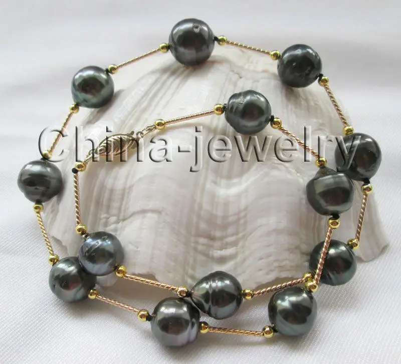 

17 " 13mm natural baroque Tahitian south sea water pearl necklace -