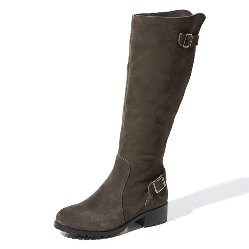 QUTAA 2019 Women Mid Calf Boots Square Heel Srcub Winter Shoes Platform Round Toe Fashion Women Motorcycle Boots Big Size 34-40 Women's Shoes