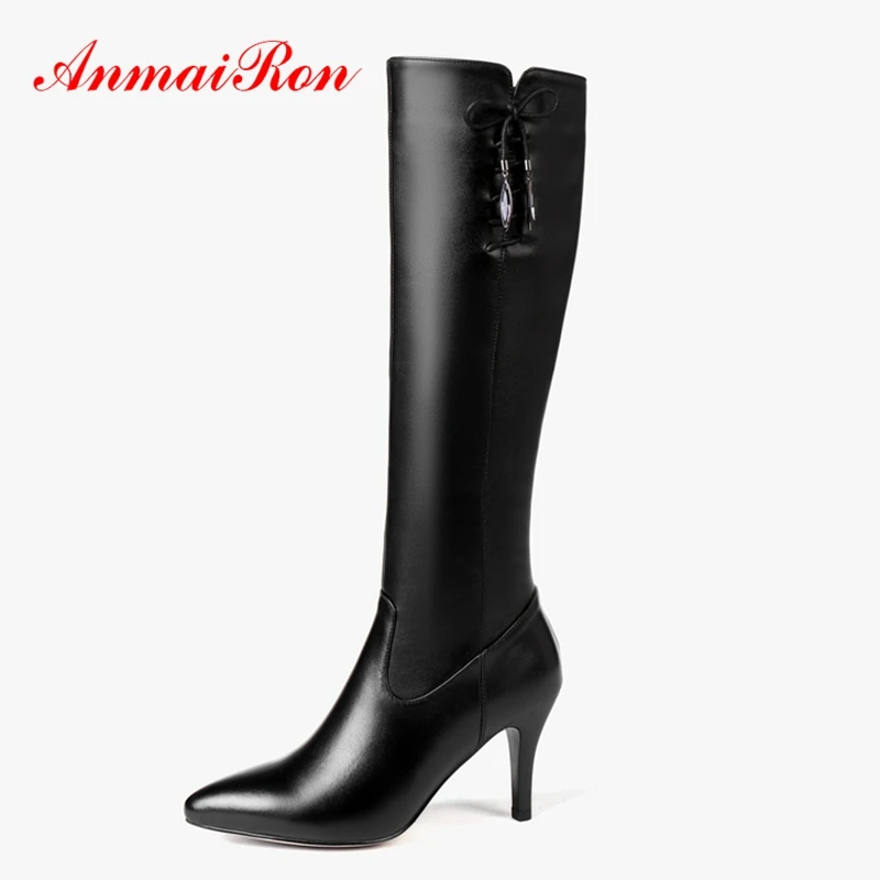 

AnmaiRon Pointed Toe Knee-High Zip Winter Boots for Girls Booties 2018 Woman Bella Hadid Size 34-42 ZYL1450