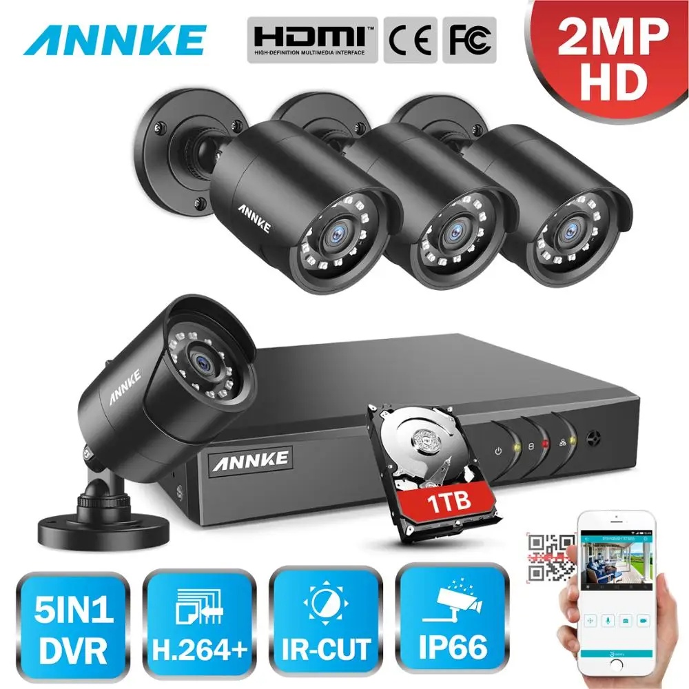 ANNKE 1080P H.264+ 4CH CCTV камера DVR система 4 шт. IP66 Водонепроницаемая 2.0MP цилиндрическая камера s домашний видео комплект системы видеонаблюдения