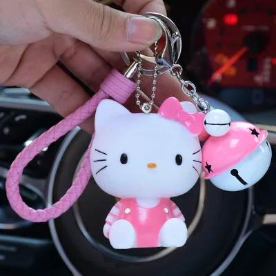 Милый брелок Hello Kitty, женская кожаная цепочка для ключей, сумка, очаровательный меховой шар, помпон, брелок для ключей, автомобильный брелок, подвеска - Цвет: kt 5