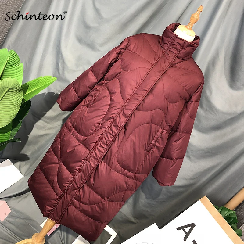 

2018 New Long Down Jacket Loose Winter Warm Over Size Outwear Black White Wine Red Big Size Snow Clothing