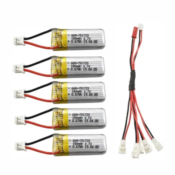 

5PCS 3.7V 180mah lithium battery with 1 bracket 5 charging conversion line for A20 A20W four-axis drone spare parts