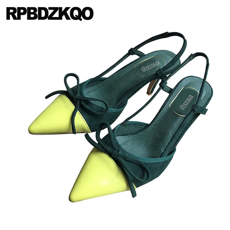 9cm Multicolore Pointu Mince Vin Marque Talons Red Tendance wine Nœud Pompes Chaussures Rouge green Hauts Brown 33 En Daim Sangle D'orteil brown Taille Slingback 7cm 9cm Du Femmes 7cm Sandales U6wYAqB