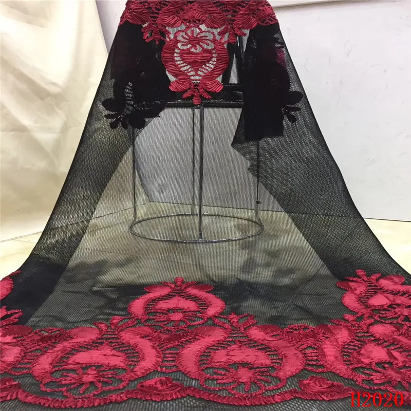 

African Lace Fabric 2019 Latest Embroidered Wedding Dress Net Lace High Quality Black/Red Tulle Lace Fabric HX2020
