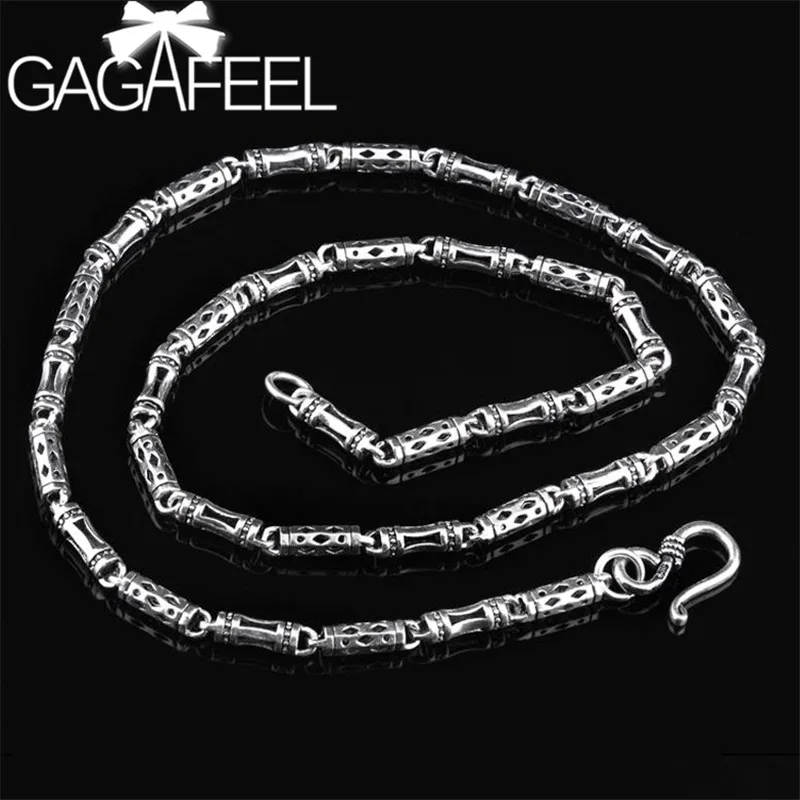 GAGAFEEL 925 пробы серебряные ювелирные изделия длинное ожерелье для мужчин Мода Бамбуковая форма цепи ожерелье s 50 см 55 см 60 см