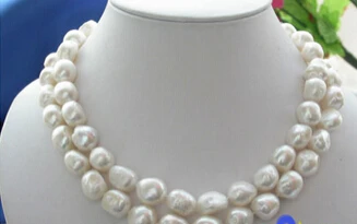 

huij 001927 HUGE 2ROW 15mm WHITE BAROQUE FRESHWATER CULTURED PEARL NECKLACE