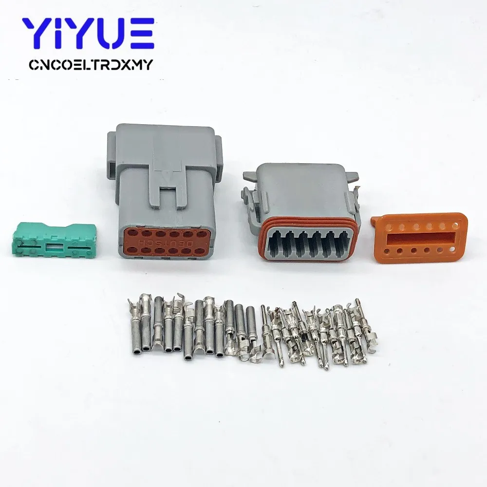 12P gray 1 комплект Deutsch DT 2 3 4 6 8 12 Pin мужской женский Авто Водонепроницаемый Разъем Автомобильный герметичный штекер с контактами - Цвет: 12P gray