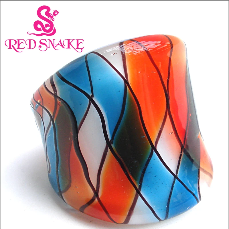 

RED SNAKE Fashion Ring Handmade blue / red ribbon Murano Glass Rings