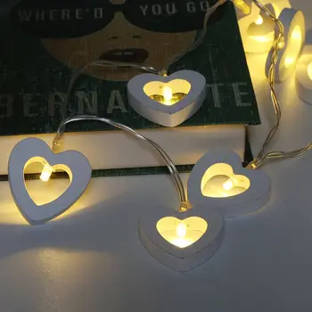 

A Bunch Of 10-LED Wooden Heart Shape Light String Fairy Lights Hanging Decoration For Party Home Wedding