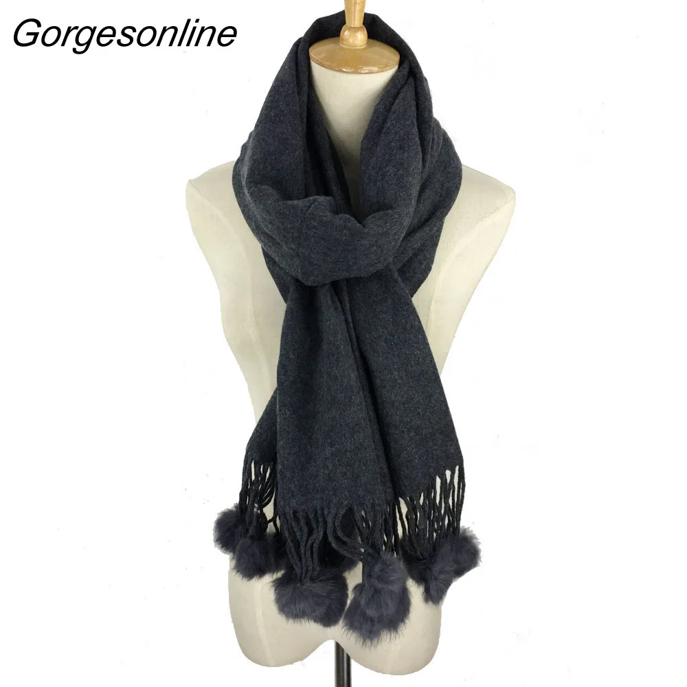 fur pom rabbit pom scarf 2017 Solid Warm Wool Cashmere Classic 100 Comfortable fur pom rabbit pom scarf 2017 Solid Warm Wool Cashmere Classic 100 Comfortable