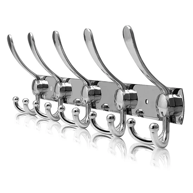 Best 1 Piece Stainless Steel Coat Hat Hook Wall Door Mounted Rack Cloth Towel Hanger with 10 hooks Living Room Decor