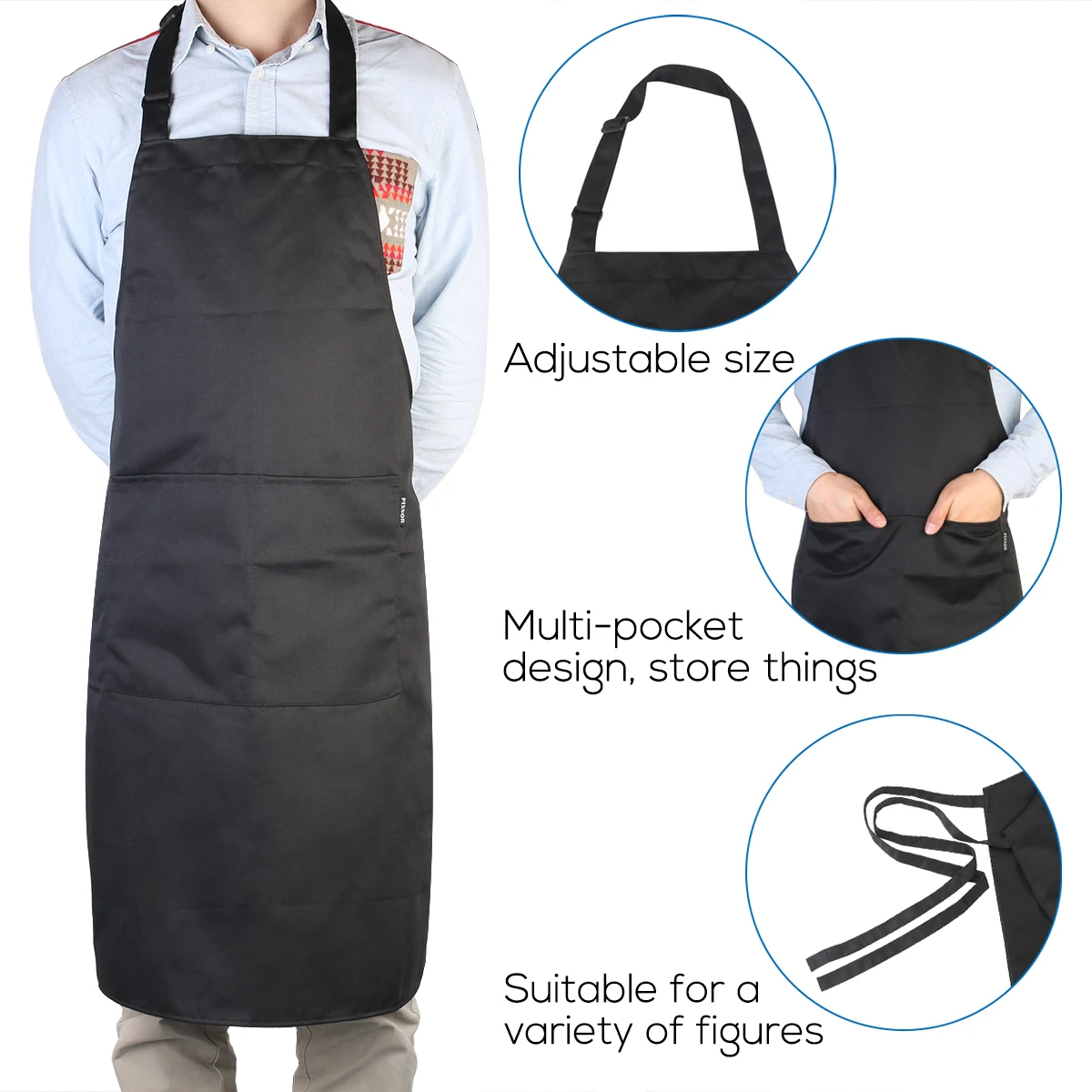 PIXNOR черный Регулируемый слюнявчик шеф-повара Кухонный Фартук с карманами для приготовления пищи/выпечки/барбекю