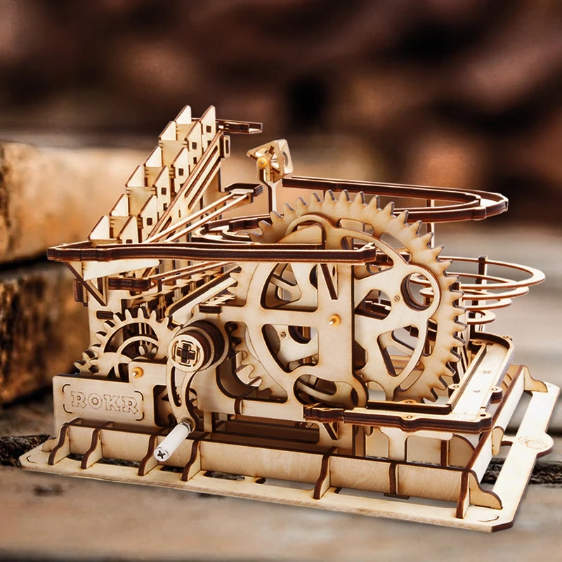 Robud-4-Kinds-DIY-Marble-Run-Game-Wooden-Gear-Drive-Model-Building-Kits-Assembly-Toy-Gift