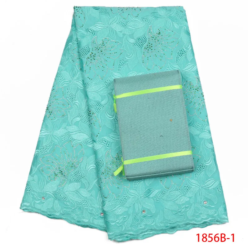 

Latest Blue Color Cotton Swiss Voile Lace Fabric High Quality With Stones Swiss Voile Lace In Switzerland Add Aso Oke QF1856B